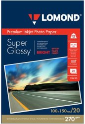 Фотобумага Lomond 1106102 A6, 270 гр/м2, 20 листов, суперглянцевая микропористая ярко-белая, для струйной печати