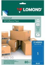 Самоклеящаяся голубая бумага для этикеток Lomond Address Label Light Blue Universal A4, 80 гр/м2, неделенная, 50 листов (2140005)