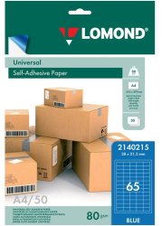 Самоклеящаяся голубая бумага для этикеток Lomond Address Label Light Blue Universal A4, 80 гр/м2, 65 делений, 50 листов (2140215)
