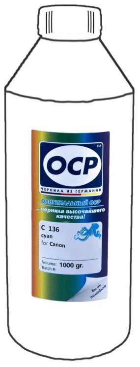 Голубые чернила OCP C136 (Cyan) 1000ml для Canon