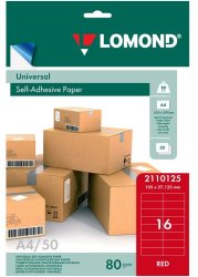 Самоклеящаяся красная бумага для этикеток Lomond Address Label Red Universal A4, 80 гр/м2, 16 делений, 50 листов (2110125)