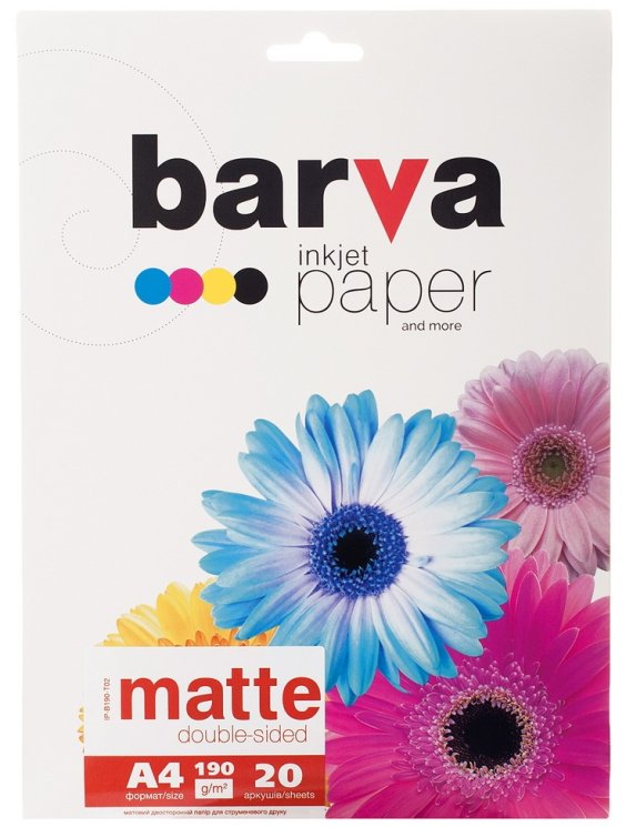 Фотобумага Barva IP-B190-T02 A4, 190 гр/м2, 20 листов, матовая, для струйной печати